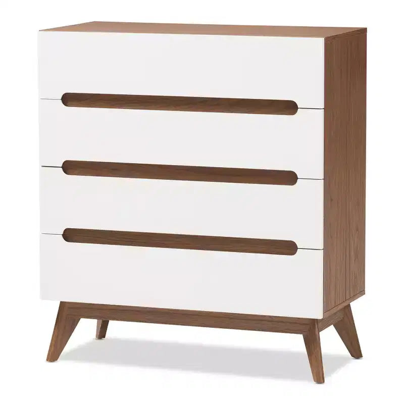 Commode de rangement à 4 tiroirs en bois de style Mid-Century Modern, marron