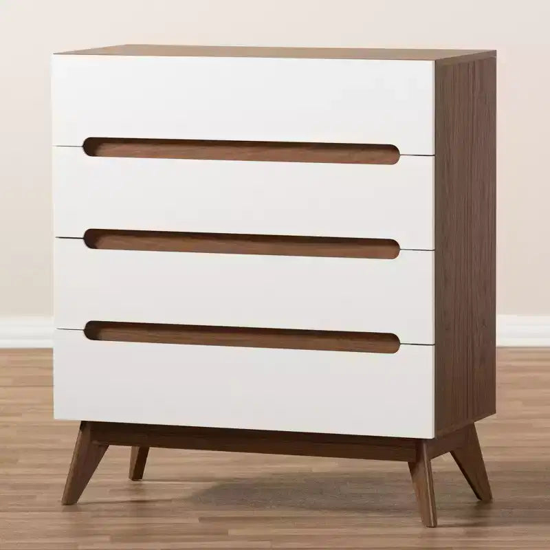 Commode de rangement à 4 tiroirs en bois de style Mid-Century Modern, marron