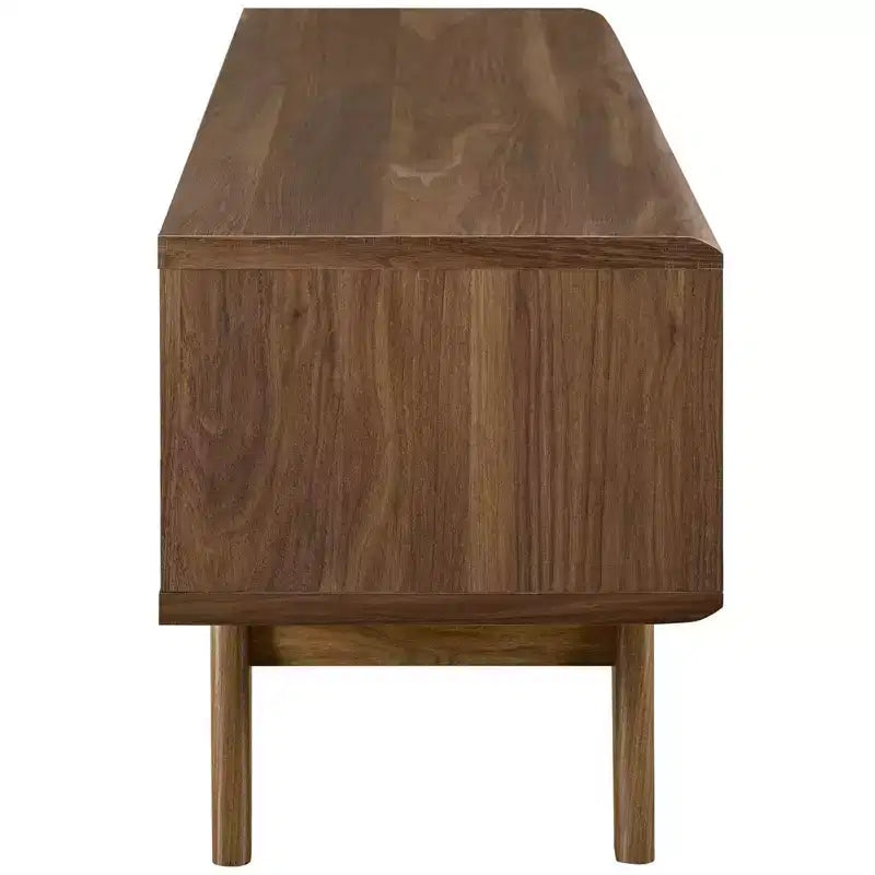 Meuble TV pour téléviseurs jusqu'à 55 pouces : Meuble TV scandinave, finition noyer, portes coulissantes