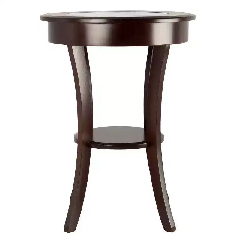 Table d'appoint ronde avec verre - Cappuccino : Pieds évasés, étagère en bois composite, hauteur de 68,5 cm