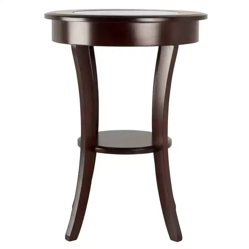 Table d'appoint ronde avec verre - Cappuccino : Pieds évasés, étagère en bois composite, hauteur de 68,5 cm
