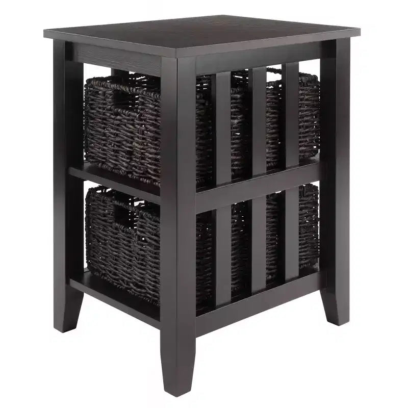 Table d'appoint avec paniers Espresso/Chocolat : Rangement compact, support d'imprimante, design étroit