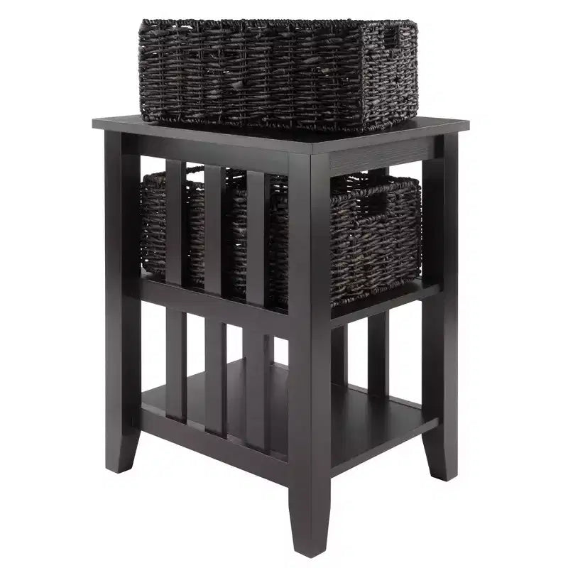 Table d'appoint avec paniers Espresso/Chocolat : Rangement compact, support d'imprimante, design étroit