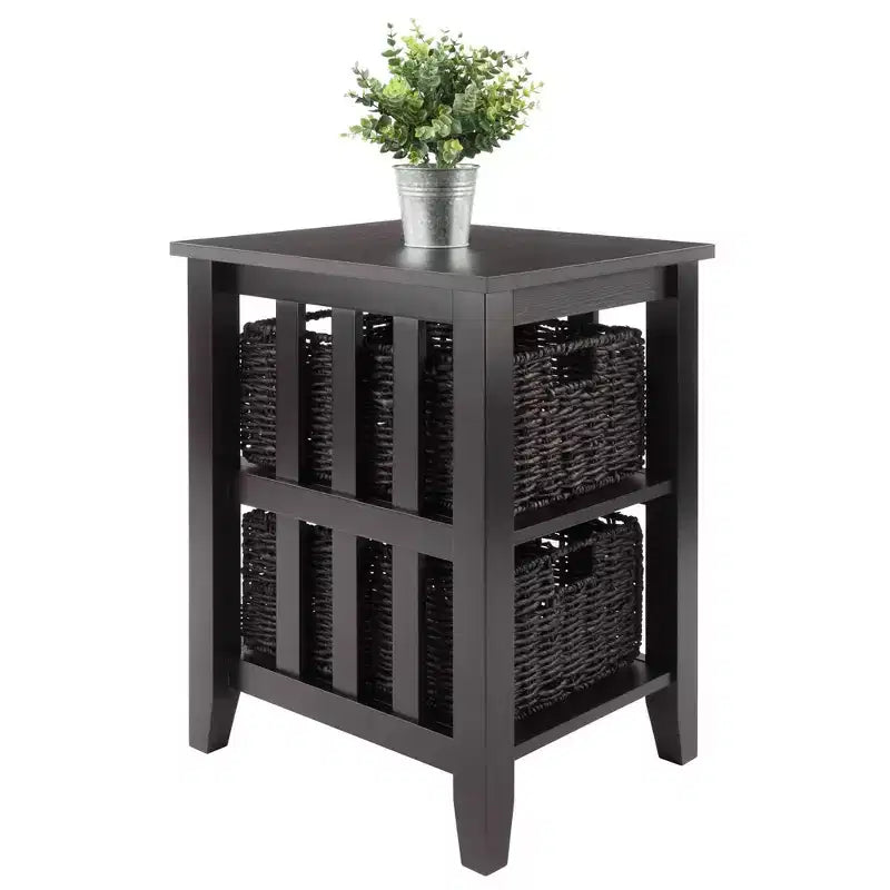 Table d'appoint avec paniers Espresso/Chocolat : Rangement compact, support d'imprimante, design étroit