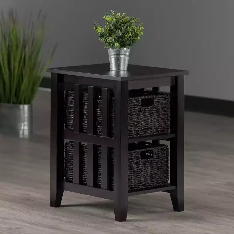 Table d'appoint avec paniers Espresso/Chocolat : Rangement compact, support d'imprimante, design étroit