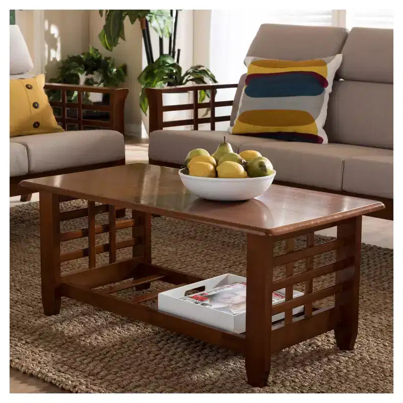 Table basse d'appoint de salon style Mission classique moderne – Brun cerisier