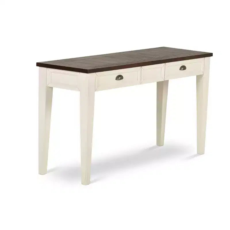 Table de canapé de ferme chêne foncé/blanc : Structure en bois massif, placage de manguier, tiroirs de rangement
