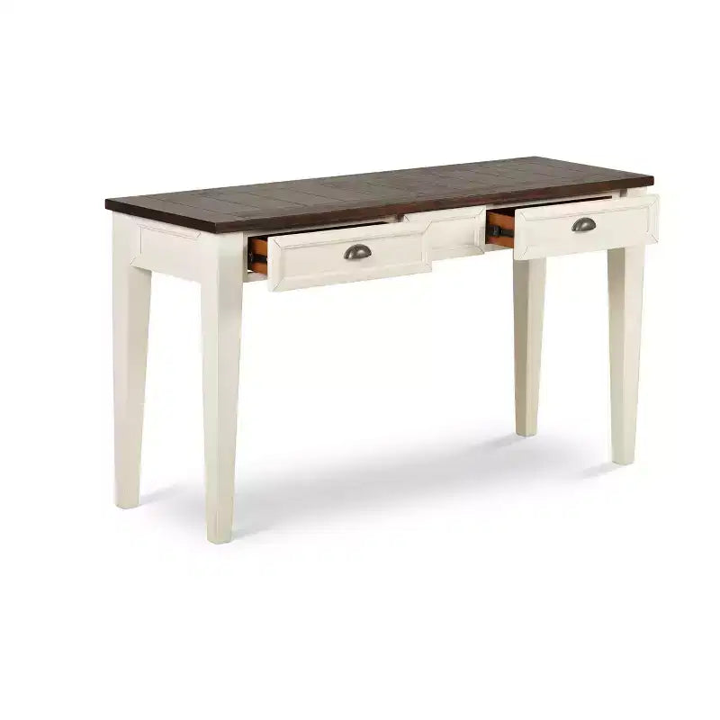 Table de canapé de ferme chêne foncé/blanc : Structure en bois massif, placage de manguier, tiroirs de rangement