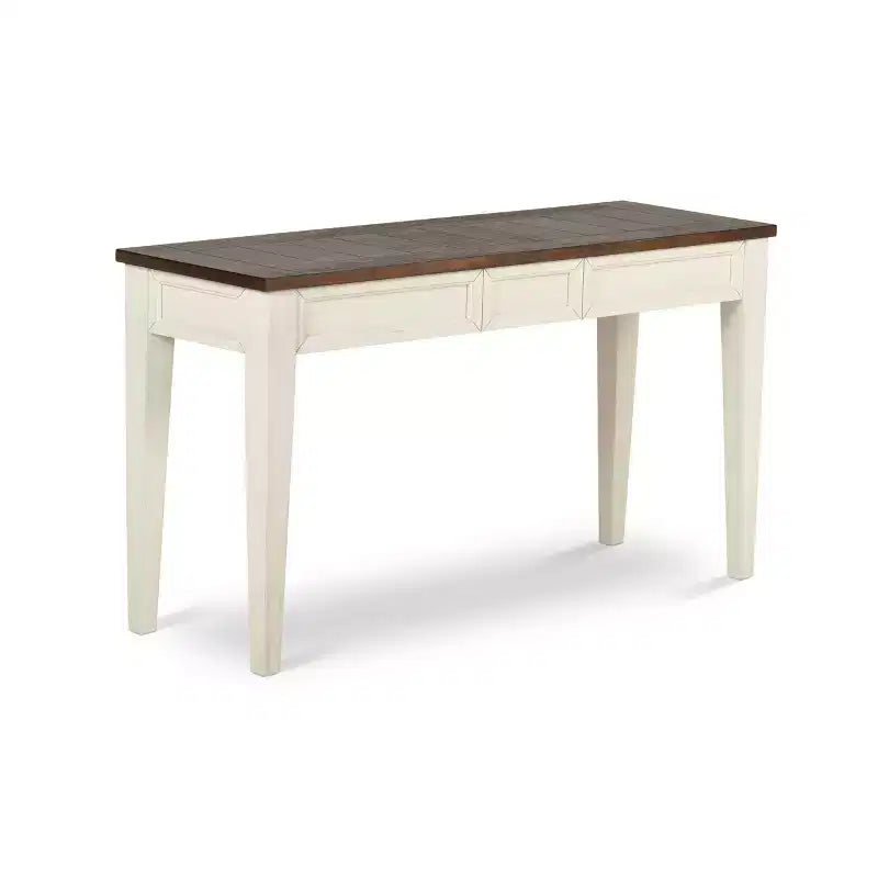 Table de canapé de ferme chêne foncé/blanc : Structure en bois massif, placage de manguier, tiroirs de rangement