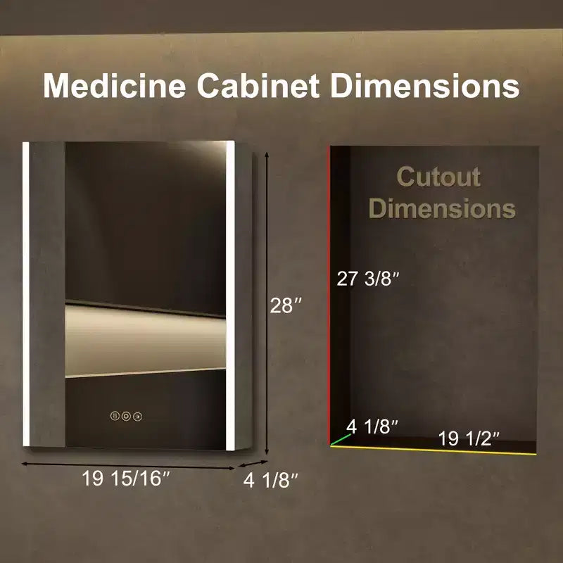 Armoire à pharmacie à LED avec miroirs et lumières, armoire de salle de bain encastrable/murale, 3 modes d'éclairage, intensité variable, anti-buée, prise de courant, argent