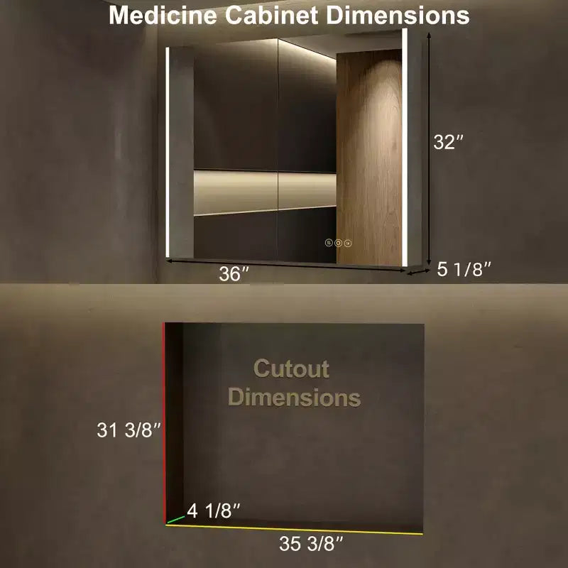 Armoire à pharmacie à LED avec miroirs et lumières, armoire de salle de bain encastrable/murale, 3 modes d'éclairage, intensité variable, anti-buée, prise de courant, argent