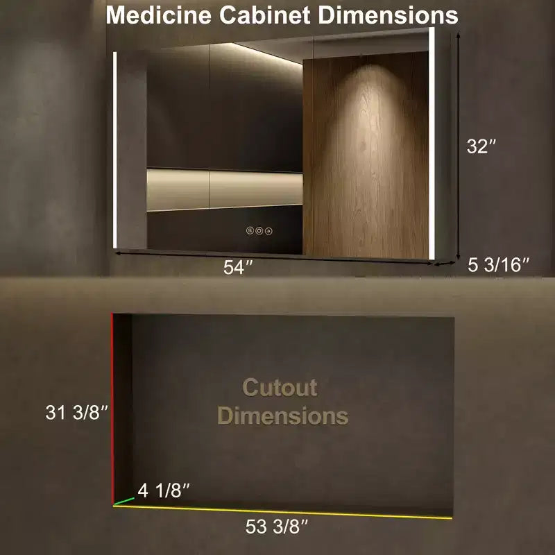 Armoire à pharmacie à LED avec miroirs et lumières, armoire de salle de bain encastrable/murale, 3 modes d'éclairage, intensité variable, anti-buée, prise de courant, argent