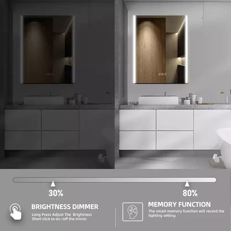 Armoire à pharmacie à LED avec miroirs et lumières, armoire de salle de bain encastrable/murale, 3 modes d'éclairage, intensité variable, anti-buée, prise de courant, argent