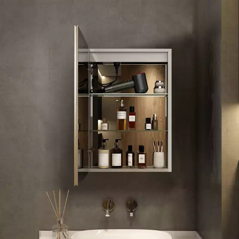 Armoire à pharmacie à LED avec miroirs et lumières, armoire de salle de bain encastrable/murale, 3 modes d'éclairage, intensité variable, anti-buée, prise de courant, argent